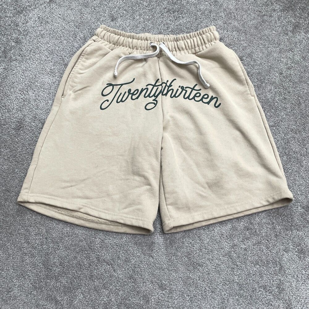 Boohoo Man Graphic Sweat Short Mens XS Khaki Tan Elastic Waist Pocket Casual